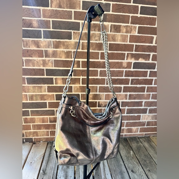 Coach Large Vintage Metallic Gunmetal Purse / Shoulder Bag - Satin - Chainlinks - Picture 4 of 10